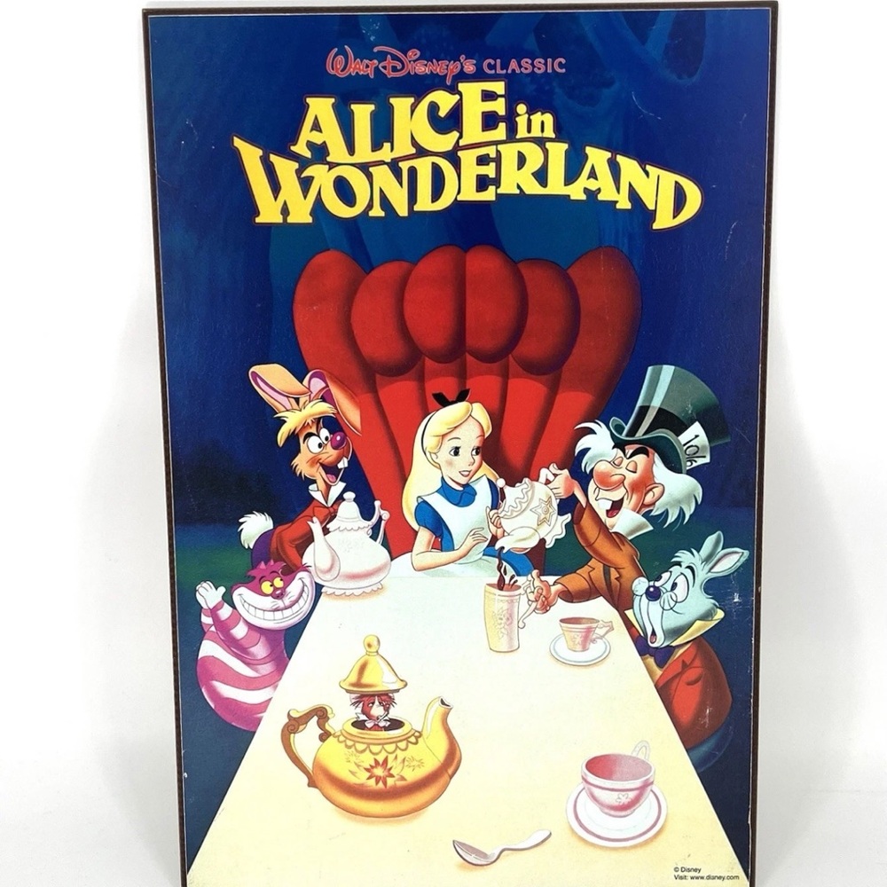 Disney Alice in Wonderland Blue Red Yellow Wooden Print 8” X 10”